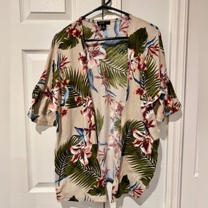 Tropical Print Ruffle Sleeve Cardigan Coverup